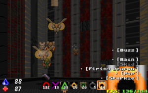 Screenshot showing the post-buttons elevator firefight in Techno Madness Zone
