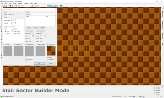 The Stair Sector Builder window, where you can set the parameters of the staircase. The outline of the resulting staircase is displayed in the map.